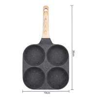 Poêle à œufs RAF R.2552 4-en-1, 19 cm, en aluminium, multi-compartiments, avec manche en bois, pour petit-déjeuner, œufs, viande, légumes, cuisine domestique