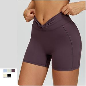 Shorts de yoga légers pour femmes, taille haute, couleur unie, avec tissu extensible quadridirectionnel respirant - Matière Spandex/Nylon - Product Image 1