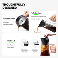 Carafe à café froid 1500 ml / 51,24 oz en verre avec filtre en acier inoxydable, moderne, écologique, grande capacité, pour café glacé et thé