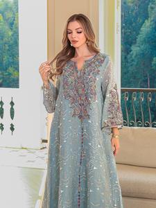 عباية دبي أنيقة مطرزة من البوليستر، فستان طويل فضفاض مقاس كبير للنساء، للشرق الأوسط، للمناسبات الإسلامية والزفاف، مضاد للتجعد ومسامي - Product Image 2