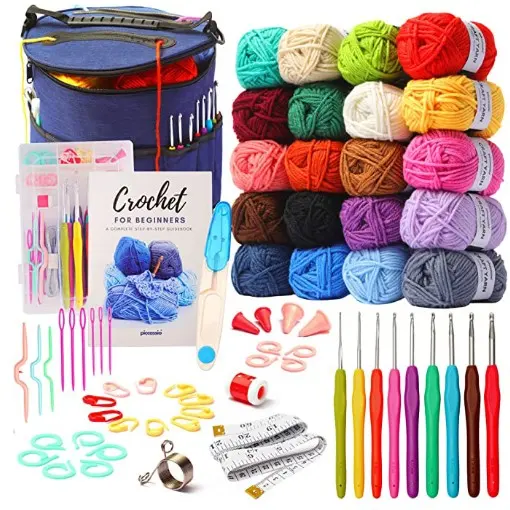 Charmkey High Quality Crochet Kit for Beginners including 100% Polyester Yarns-Bag and Crochet Accessories Set