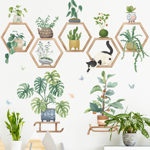 Boreal stile europeo verde foglia in vaso adesivi murali decorazione armadio adesivo <span class=keywords><strong>per</strong></span> cucina - Product Image 3