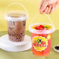 Contenants jetables pour fruits frais à emporter, 500/750/1000 ml, seaux en plastique transparent avec poignée pour boissons, seaux en plastique