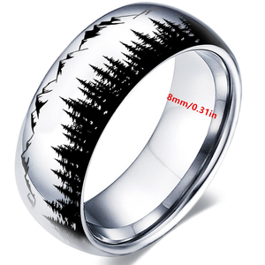 Anello da uomo da 8 mm in acciaio inossidabile nero e argentato con <span class=keywords><strong>lupo</strong></span> nella foresta, anelli da <span class=keywords><strong>donna</strong></span> alla moda, accessori uomo - Product Image 2