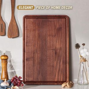 Planche à découper en noyer noir pour la cuisine et la décoration intérieure, épaisseur 1 pouce, planche <span class=keywords><strong>de</strong></span> boucher en bois avec rainure latérale et poignée pour gravure - Product Image 4