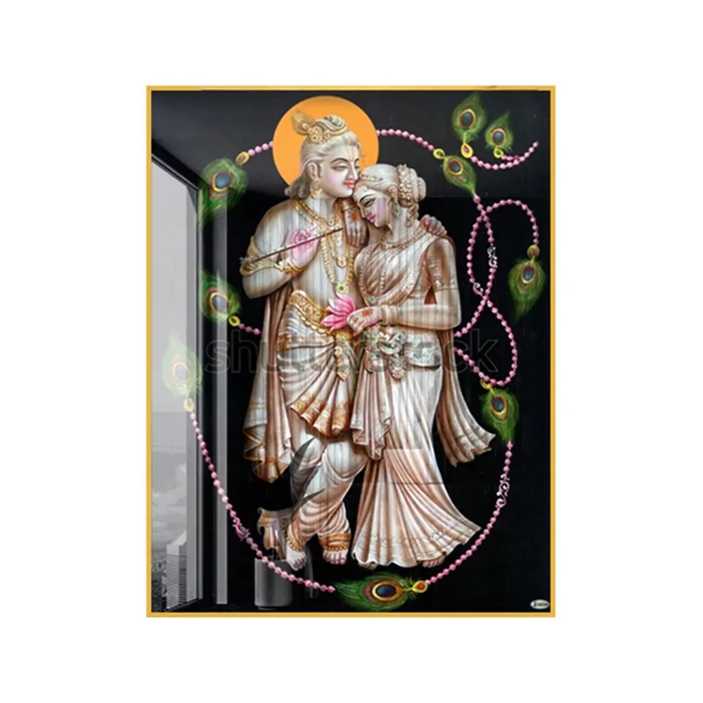 Modern sanat Radha Krishna akrilik cam duvar sanatı Lord Krishna ve Radha kristal porselen boyama
