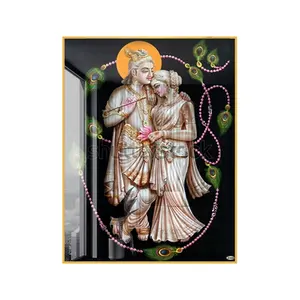 Pintura de porcelana de cristal Radha Krishna, arte de pared de cristal acrílico, arte moderno, Señor Krishna y Radha