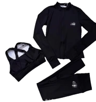 Ensemble de veste et débardeur de yoga noir avec coussinets de poitrine intégrés, respirant, fermeture éclair sur le devant, 2 pièces en stock