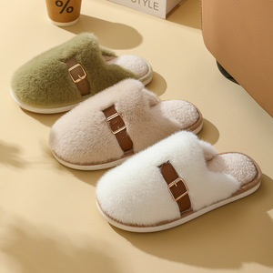 Pantoufles en peluche haut de gamme, respirantes, chaudes, antidérapantes, décontractées, pour femmes, automne-hiver, usage domestique, style homme et femme - Product Image 1