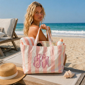 Bolsa <span class=keywords><strong>de</strong></span> <span class=keywords><strong>Playa</strong></span> para Viajes <span class=keywords><strong>de</strong></span> Verano, Bolsa <span class=keywords><strong>de</strong></span> Hombro para Regalo <span class=keywords><strong>de</strong></span> Damas <span class=keywords><strong>de</strong></span> Honor, Bolsa <span class=keywords><strong>de</strong></span> Lona a Rayas Bordada - Product Image 1