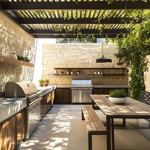 Muebles de Cocina Modulares Integrados de Acero Inoxidable con Acabado de Madera de Estilo Europeo de Lujo para <span class=keywords><strong>Terraza</strong></span> y Balcón - Product Image 3