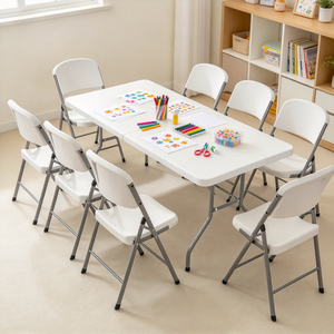 <span class=keywords><strong>Table</strong></span> pliante rectangulaire extensible portable légère pour salle à manger, vente en gros, blanche, extérieure, 6 pieds, en plastique - Product Image 6