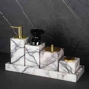 Juego de Baño de Mármol Lila Stonekocc de 8 Piezas, Organizador de Tocador Todo en Uno, Bandeja de Baño, Dispensador de Jabón, Portacepillos de Dientes - Product Image 3
