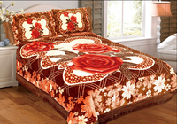 En gros, Ensemble de 4 à 6 couvertures en vison pour lit double, pour l'hiver, taille King, 4 kg, 2 plis, couverture Raschel imprimée A&B avec jupe de lit
