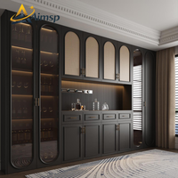 Buffet modulaire en bois écologique moderne avec porte coulissante en verre, éclairage LED, étagères réglables, bar à domicile