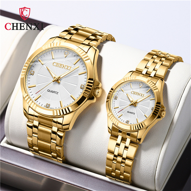 CHENXI 050A Luxury Couple Watch Bracelet Stainless Steel Lovers Watch Quartz Wrist Watches for Women & Men Analog Wristwatch