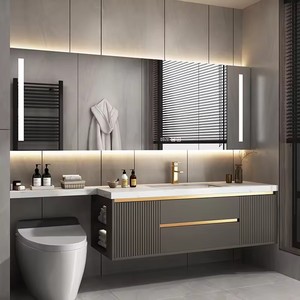 Tocador de cierre suave de diseño simple de bajo precio personalizado moderno gabinete de baño de color <span class=keywords><strong>café</strong></span> con lavabo de espejo - Product Image 4