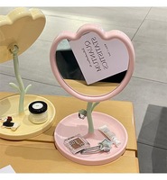 Mini miroir cosmétique lumineux en forme de fleur avec rangement, cadre en plastique ABS