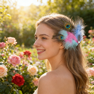 Bellissimo Fermaglio per Capelli Anni '20 con Piume di Pavone e Strass, Accessorio per Capelli da Sposa, Ballo e Festa - Product Image 3