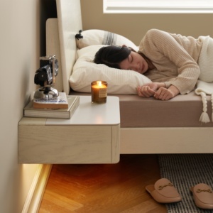 M7024 Muebles <span class=keywords><strong>de</strong></span> Dormitorio Mesita <span class=keywords><strong>de</strong></span> <span class=keywords><strong>Noche</strong></span> <span class=keywords><strong>de</strong></span> Madera Maciza Estilo Crema <span class=keywords><strong>de</strong></span> Roble Flotante Colgada a la <span class=keywords><strong>Pared</strong></span> - Product Image 3