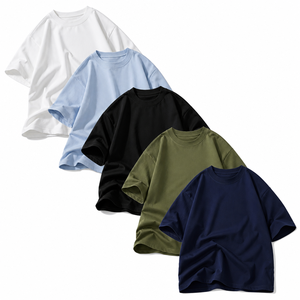 T-shirt blanc surdimensionné pour homme en coton, col rond, manches courtes, décontracté, jersey uni, couleur unie, streetwear - Product Image 4