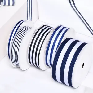 Ribest青と白のカスタムポリエステル織りストライプリボンギフトボックス包装ヘアボウ卸売