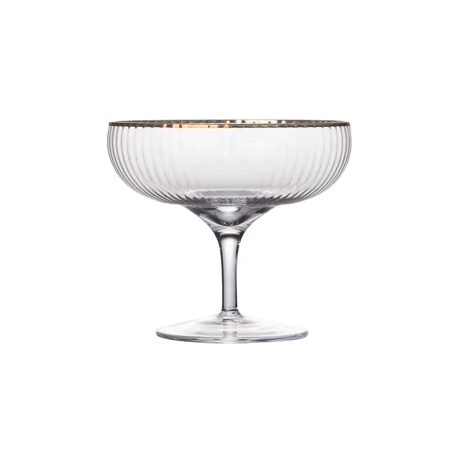 Elegant 150Ml Verticale Strepen Cocktailglas Premium Handgeblazen Wijnglas Met Gouden Rand Voor Martini-Drinken