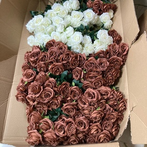 LO-1281 Fornitura all'Ingrosso di Rose Finte Marroni Retrò, Bouquet di 9 Rose in Seta <span class=keywords><strong>per</strong></span> Matrimoni, Vasi e Decorazioni d'Interni - Product Image 5