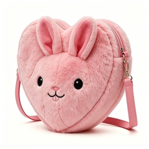 Fluffy Plush Pillow <b>Cute</b> Bunny Face Design Cartoon Style Embroidered Shoulder Bag for Girls-Stress Relief Festival Concert Use - Product Image 1