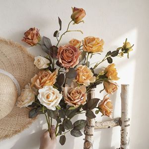 ช่อดอกกุหลาบประดิษฐ์ CallaFloral สีเหลือง ส้ม เบจ สำหรับตกแต่งงานแต่งงาน สไตล์ INS นำเข้าจากต่างประเทศ - Product Image 1