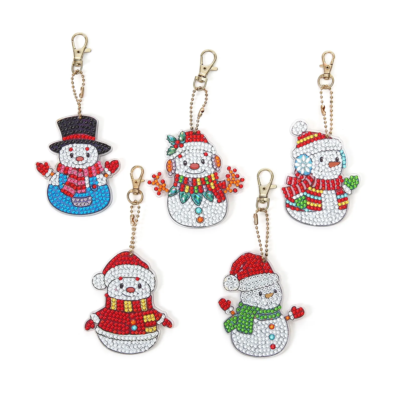 5pcs/set Double Sided Drill Snowman Diamond Painting Keychains DIY Christmas Keychain Diamond Art Kits Adults Kids