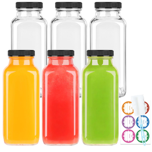 Botella de Vidrio Cuadrada Francesa Transparente de 8oz 12oz 16oz 250ml 350ml 500ml 950ml para Jugo de Frutas con Tapa de Rosca Hermética - Product Image 1
