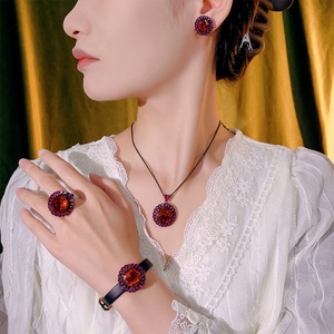 High Quality Eco-friendly Copper Women's Leather <b>Bracelet</b> <b>Set</b> 16-10mm Red Cubic Zirconia Stylish Daily Wear Jewelry <b>Set</b> - Product Image 6