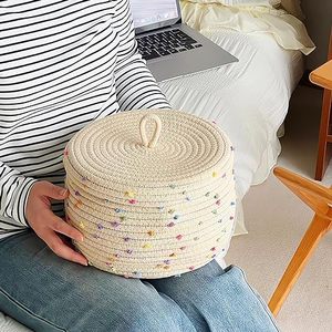 Esme L & H <span class=keywords><strong>Petit</strong></span> <span class=keywords><strong>panier</strong></span> en corde en tissu avec <span class=keywords><strong>pompon</strong></span> arc-en-ciel coloré 10x6 Cute Organizing Storage Bins for Small Toy Gifts Box - Product Image 4