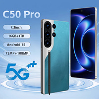 Teléfono Inteligente C50 Pro para Reuniones, 8000mAh, 7.3 Pulgadas, Cámara de 108MP, 16GB+1TB, 5G, Doble SIM, Videollamada, Desbloqueo Facial, Android 15, 120Hz, MTK