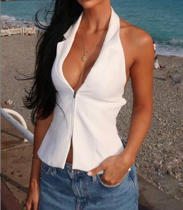 Chaleco Casual <span class=keywords><strong>de</strong></span> Verano para <span class=keywords><strong>Mujer</strong></span> Estilo Europeo Americano, Nuevo, Transpirable, con Cuello <span class=keywords><strong>en</strong></span> V Pequeño y Espalda Descubierta, para Venta al por Mayor - Product Image 1