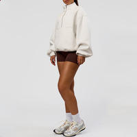 Hauts de sport pour femmes Printemps Automne 2026, légers, doux, respirants, à demi-zip, avec poche kangourou, coupe ample et carrée, en coton uni