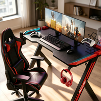 Bureau d'ordinateur gaming tendance avec texture métallique, style technologique futuriste, mobilier de maison avec porte-gobelet – Meilleures ventes