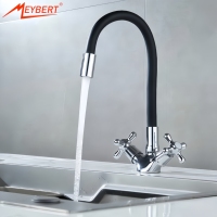 Robinet de cuisine classique moderne minimaliste en alliage de zinc poli à un seul trou, monté sur le plan, avec deux poignées
