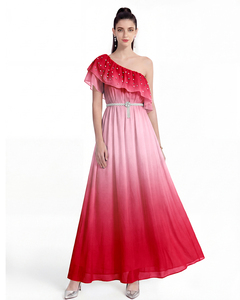 Robe longue élégante pour femme avec ceinture en perles, <span class=keywords><strong>deux</strong></span> modes de port, col à volants, strass et perles, imprimé dégradé de couleurs - Product Image 3