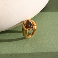 Bague Dreamshow Marquise Œil de Tigre avec Monture Sculpturale en Acier Inoxydable 316L Plaqué Or 18K, Design Vintage et Imposant