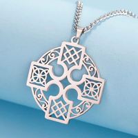 Collier Croix Myshape Celtics Knot Wheel, Nœud Irlandais Quaternaire, Symbole Sacré, Amulette, Bijoux Religieux en Acier Inoxydable