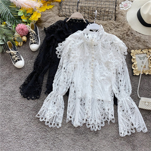 Cardigan con maniche svasate <span class=keywords><strong>in</strong></span> <span class=keywords><strong>pizzo</strong></span> elegante personalizzato con bordi arruffati <span class=keywords><strong>top</strong></span> da donna <span class=keywords><strong>in</strong></span> <span class=keywords><strong>pizzo</strong></span> - Product Image 4