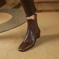 Grosir kustom kualitas tinggi kulit asli desain modis elegan tumit rendah pergelangan kaki sepatu Chelsea untuk wanita