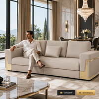 Canapé de salon de luxe pour maison de prestige, canapé moderne en cuir Nappa avec garniture en métal doré