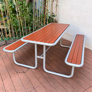 180cm chiều dài thành phố dã ngoại bảng băng ghế dự bị WPC Top & kim loại khung ngoài trời bàn ghế với ô lỗ bền nội thất sân vườn - Product Image 1