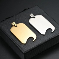 Nouveau Collier Pendentif Rectangulaire en Acier Inoxydable Style Militaire avec Porte-Badge d'Identification et Décapsuleur pour Hommes