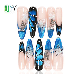 Ongles en gel 3D de haute qualité avec motif de fleurs et de papillons, <span class=keywords><strong>faux</strong></span> ongles en acrylique faits à la main, extra longs, style stiletto, <span class=keywords><strong>faux</strong></span> ongles <span class=keywords><strong>XXL</strong></span> - Product Image 1