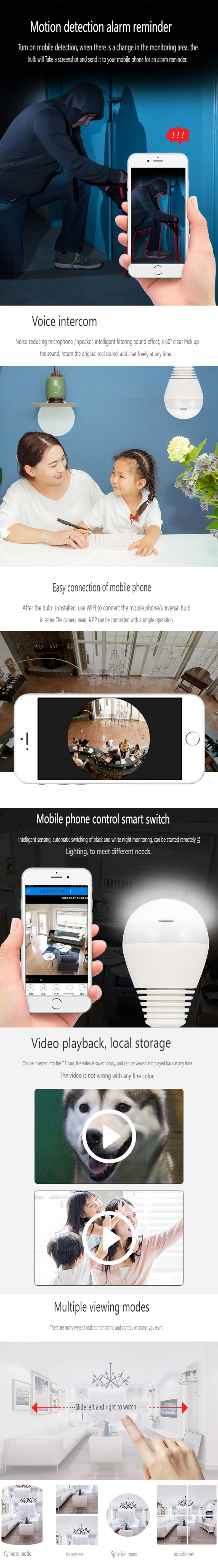 Indoor Outdoor Smart 360 Wireless 1080P 960P Wifi Light Lamp Bulb Shaped Type Surveillance Security Camera System