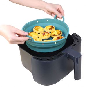 Custom 8.5 Inch 22CM Reusable Non-stick Silicone Oven Baking <b>Tray</b> Foldable Pan Air Fryer <b>Basket</b> Air Fryers Liner Silicone Pot - Product Image 2